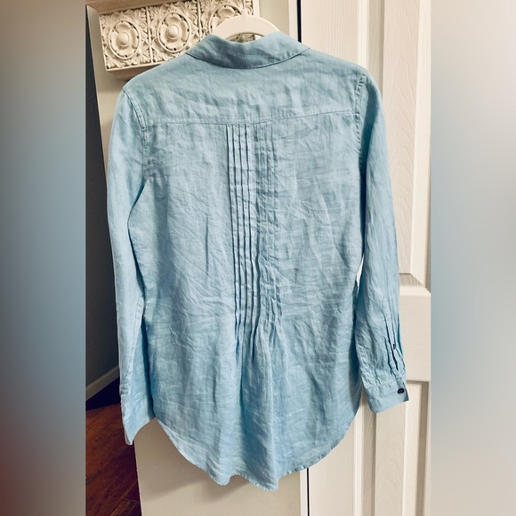 Sundance Linen Sky Blue Pleated Button Down Shirt - SZ XS - Picture 5 of 6
